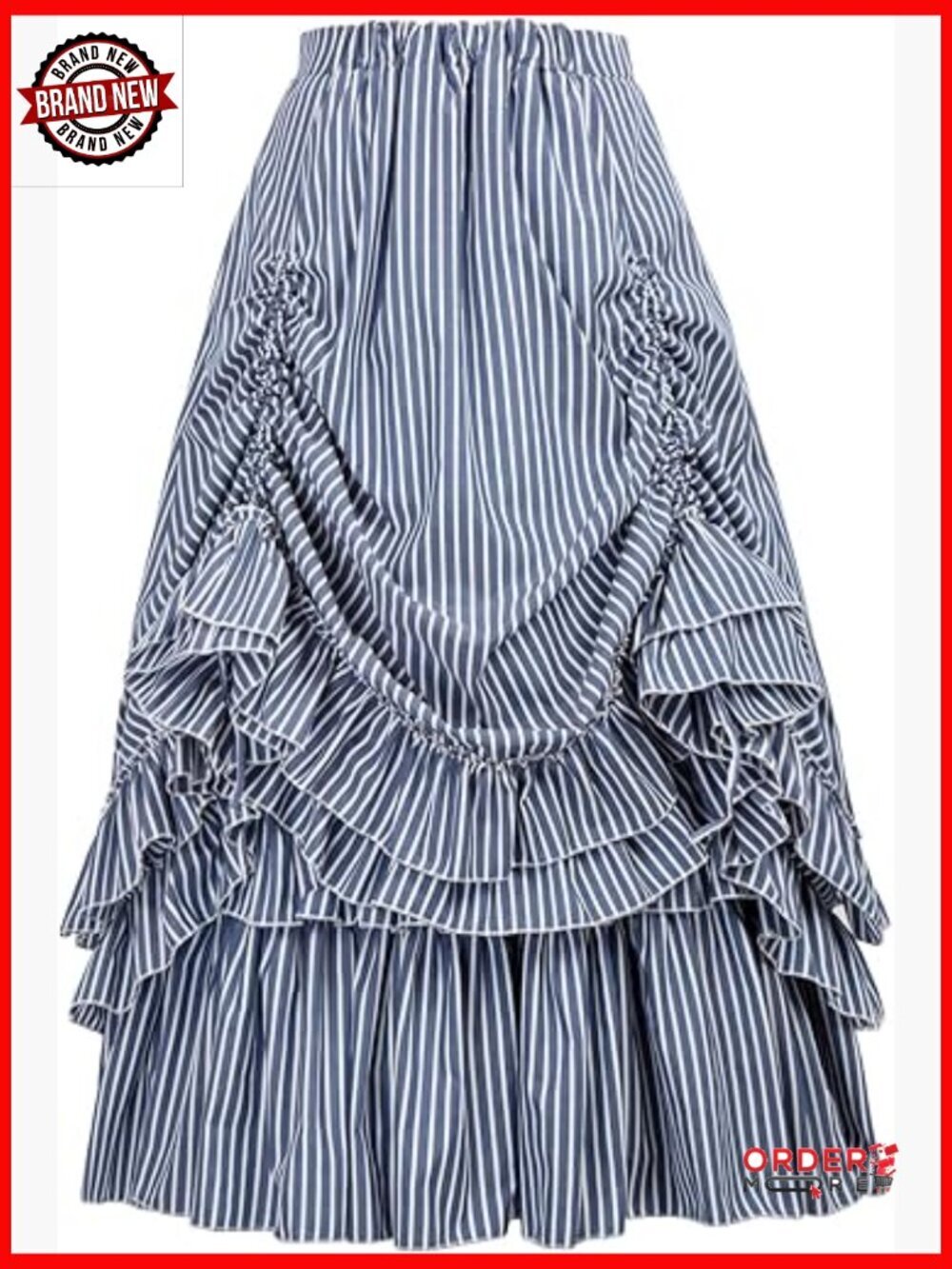 Vintage Striped Victorian Steampunk Skirt, Stretchy Waist, Floor Length